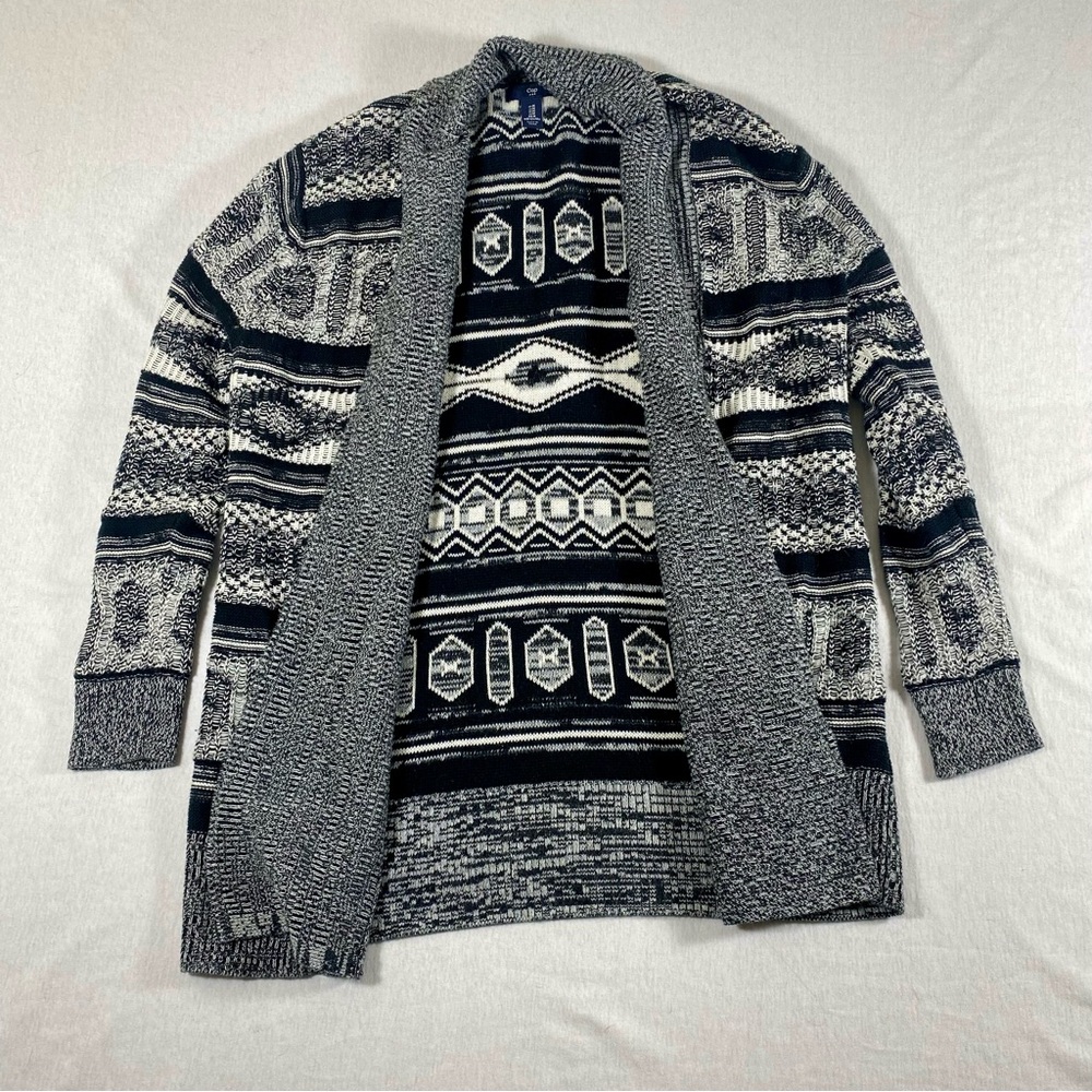 GAP Black White Patterned Open Front Cardigan Sweater M